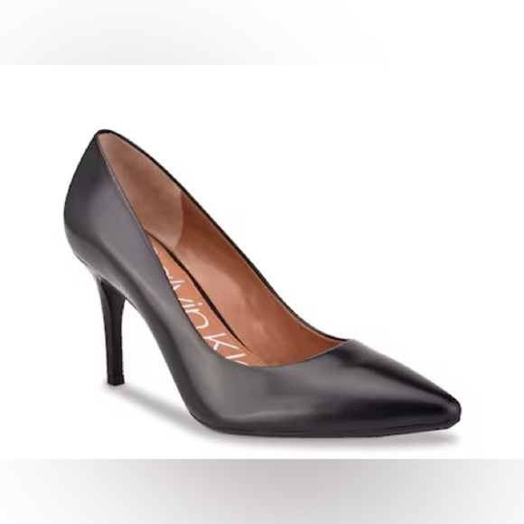 Calvin Klein Gayle Pump High Heels Shoes in Black Leather 10 - Picture 1 of 12